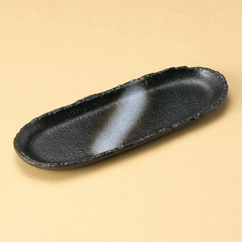 山万 26009-550 白吹黒水晶10.0楕円長皿 1個（ご注文単位1個）【直送品】