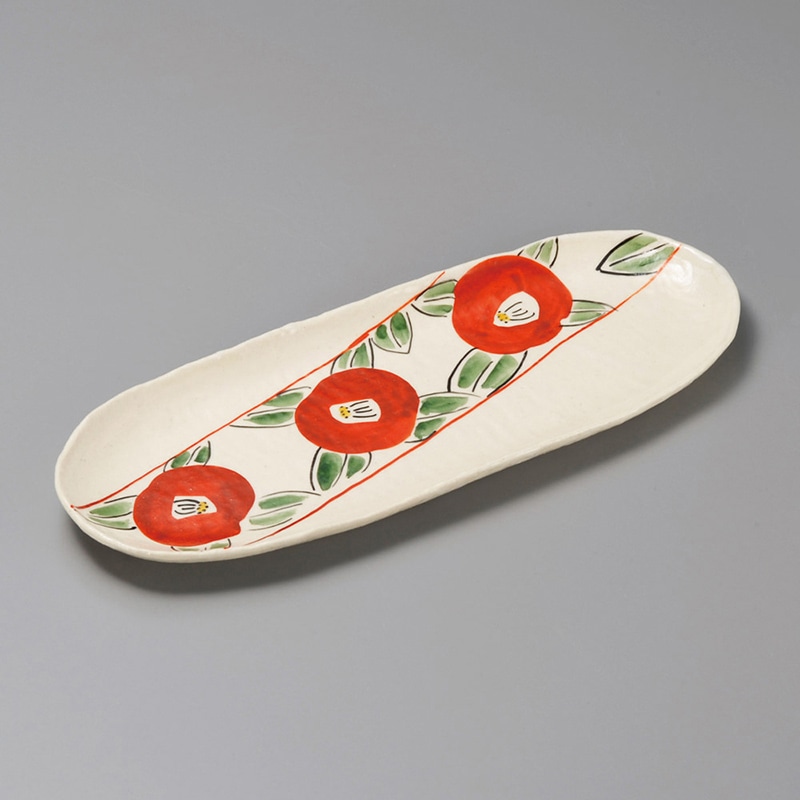 山万 26007-570 赤絵椿楕円長皿 1個（ご注文単位1個）【直送品】