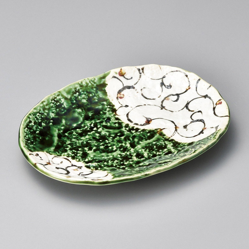 山万 26204-570 織部手描花楕円皿 1個（ご注文単位1個）【直送品】