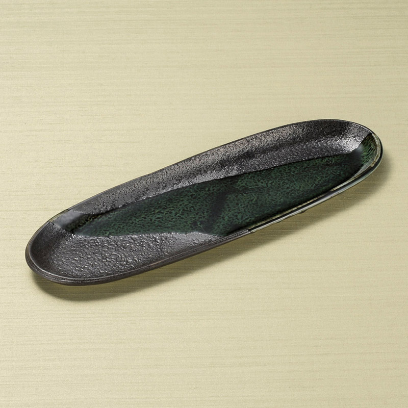 山万 26402-450 黒柚子織部流楕円皿(小) 1個（ご注文単位1個）【直送品】