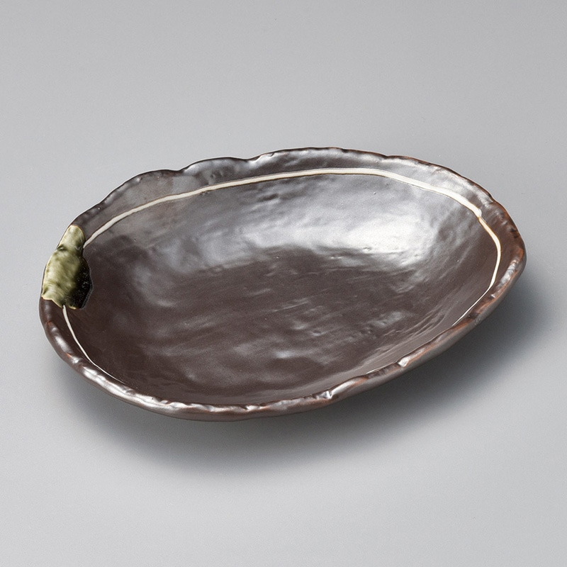 山万 26306-510 鉄釉白ライン70変形皿 1個（ご注文単位1個）【直送品】