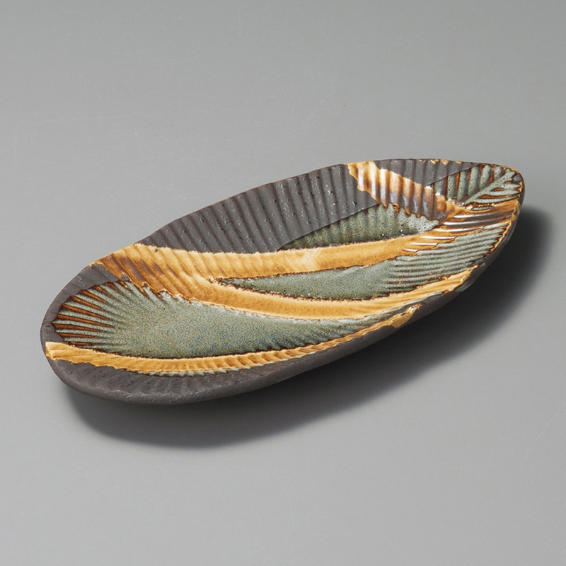 山万 26409-100 乱線白流し葉型長皿 小 1個（ご注文単位1個）【直送品】