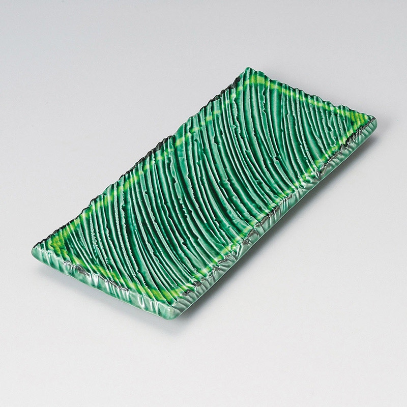 山万 26817-170 緑釉黄流し10.0しのぎ長角皿 1個（ご注文単位1個）【直送品】