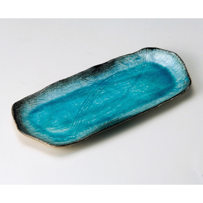 山万 19305-460 スカイ黒渕変形ほっけ皿 1個（ご注文単位1個）【直送品】