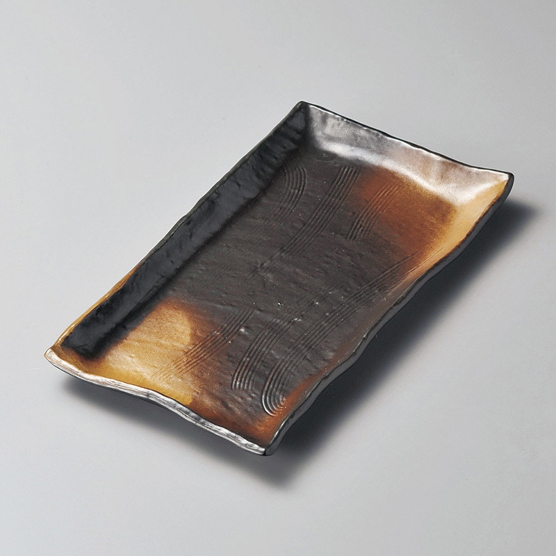 山万 26818-310 黒備前吹櫛目長角盛皿 1個（ご注文単位1個）【直送品】