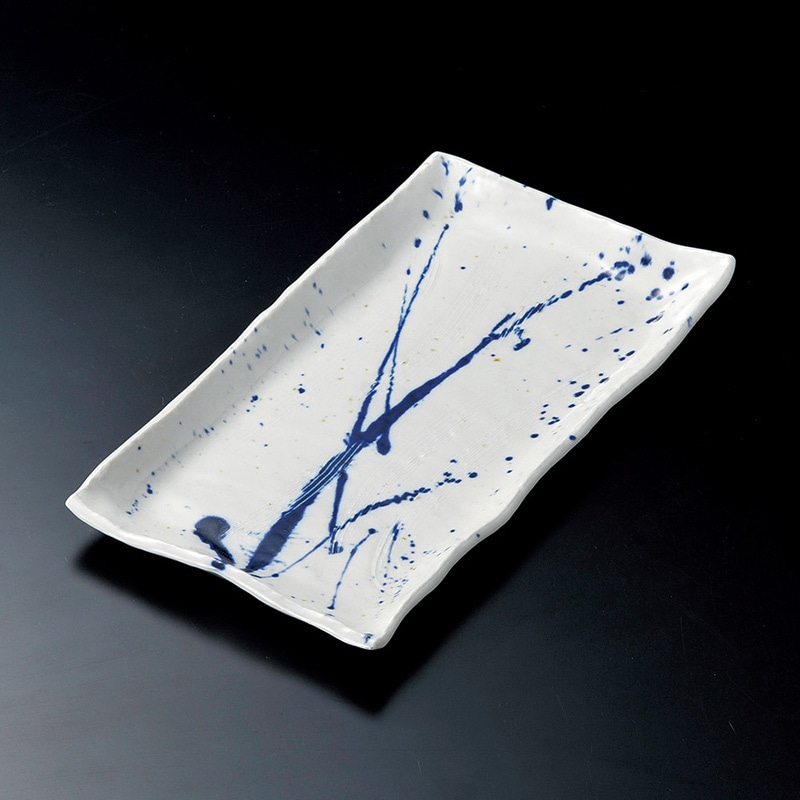 山万 26906-310 呉須吹掛櫛目長角盛皿 1個（ご注文単位1個）【直送品】