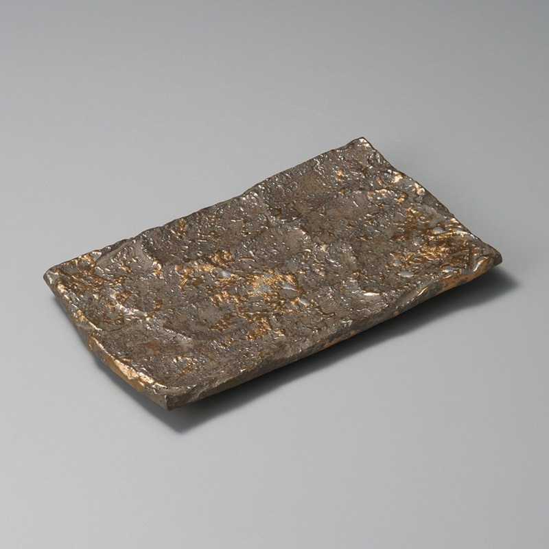 山万 27302-460 炭化土金結晶タタキ彫皿(小) 1個（ご注文単位1個）【直送品】