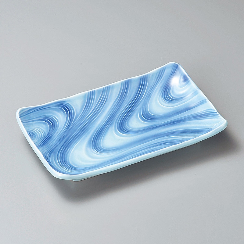 山万 27004-170 青地流水長角9.0焼物皿 1個（ご注文単位1個）【直送品】