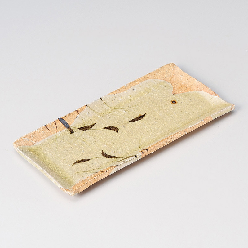 山万 27006-170 黄灰釉草花紋焼物皿 1個（ご注文単位1個）【直送品】