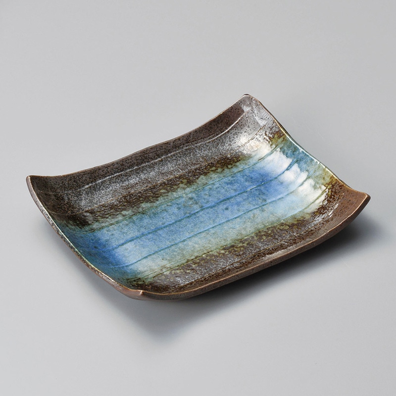 山万 27018-190 黒青吹ソギ長角盛皿 1個（ご注文単位1個）【直送品】