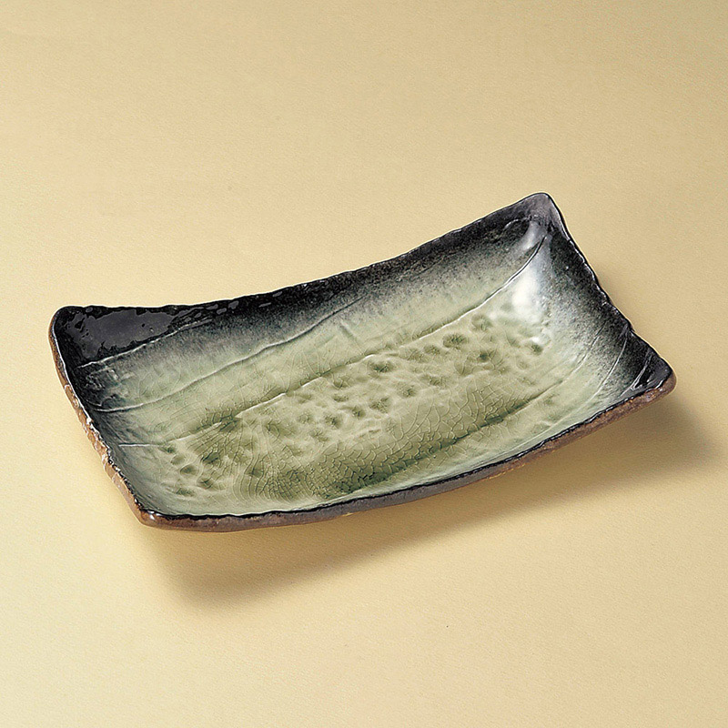 山万 27109-100 均窯グリーン手作り長角皿(大) 1個（ご注文単位1個）【直送品】