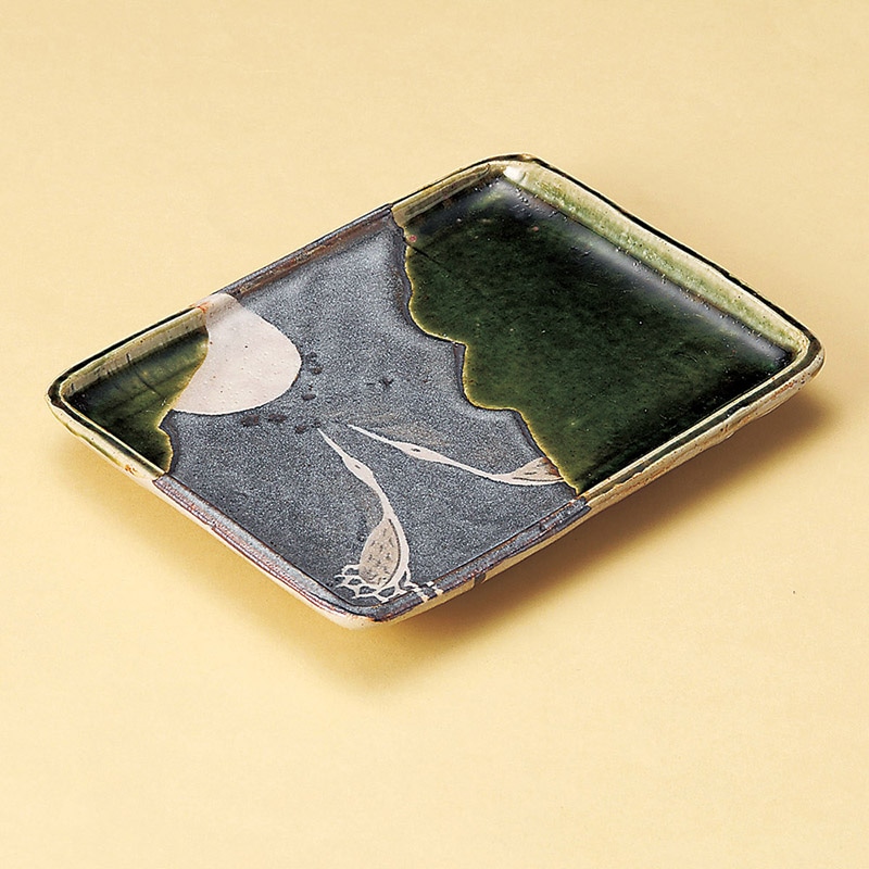 山万 27206-510 織部月鶴四足焼物皿 1個（ご注文単位1個）【直送品】