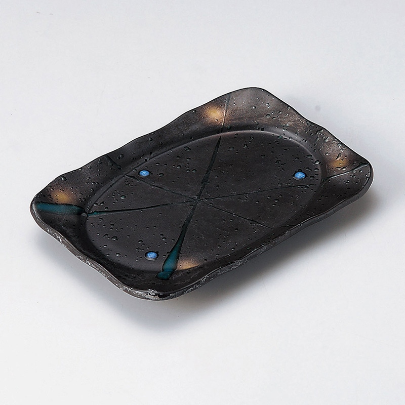 山万 27606-130 黒釉あけぼの焼物皿 1個（ご注文単位1個）【直送品】