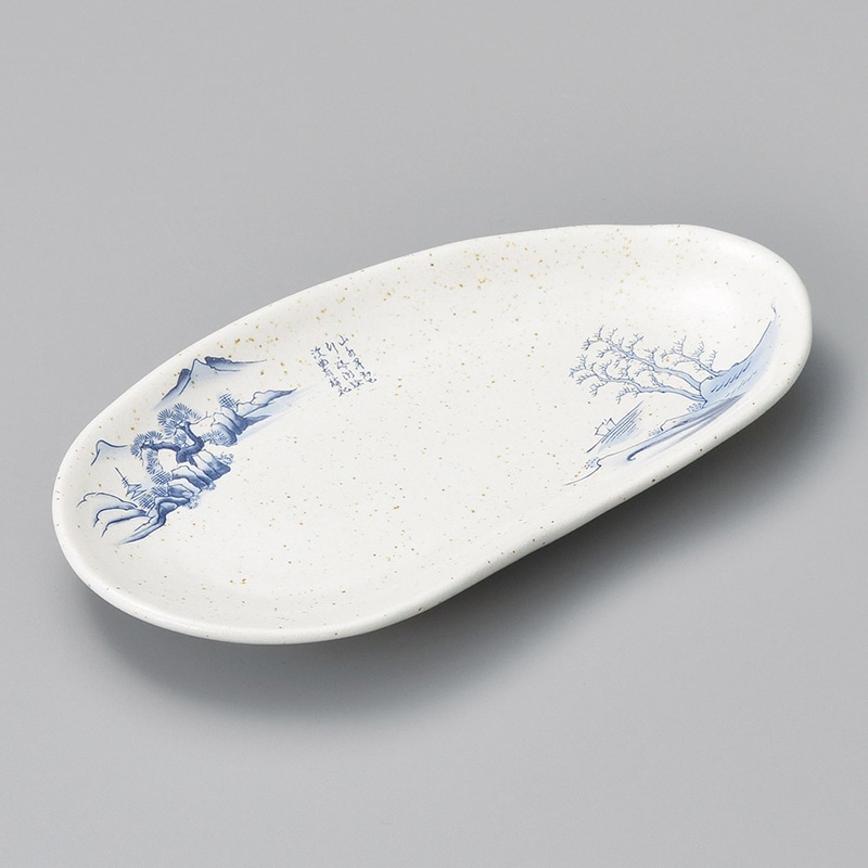 山万 27503-440 粉引山水楕円焼物皿 1個（ご注文単位1個）【直送品】