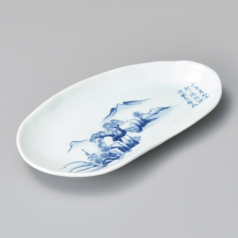 山万 27504-440 青磁山水楕円焼物皿 1個（ご注文単位1個）【直送品】