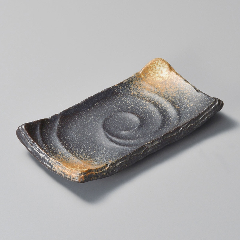 山万 27701-310 黒備前足付焼物皿(小) 1個（ご注文単位1個）【直送品】