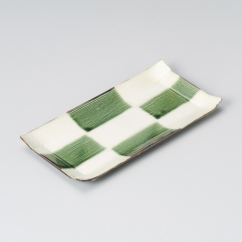 山万 27909-450 織部市松焼物皿 1個（ご注文単位1個）【直送品】