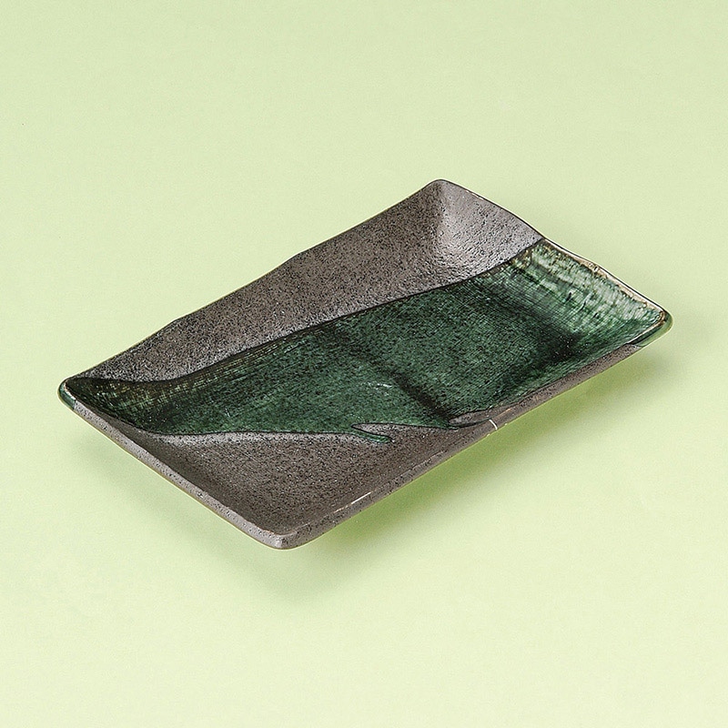 山万 28111-450 黒柚子織部流焼物皿 1個（ご注文単位1個）【直送品】