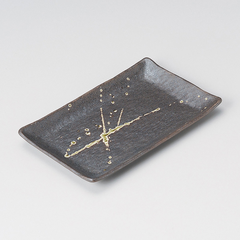 山万 28101-230 筆流 木肌焼物皿茶 1個（ご注文単位1個）【直送品】