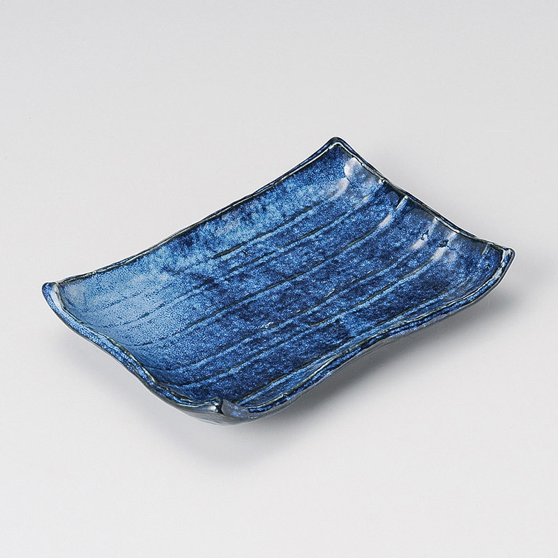 山万 28113-570 コバルト波渕焼物皿 1個（ご注文単位1個）【直送品】