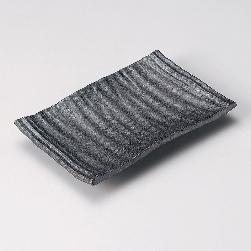 山万 28108-130 黒いぶし焼物皿 1個（ご注文単位1個）【直送品】