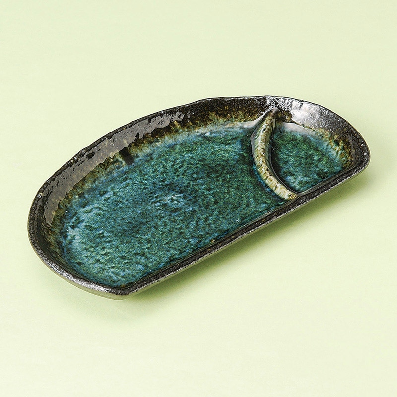 山万 28304-180 ゆず黒銀河半月仕切皿 1個（ご注文単位1個）【直送品】