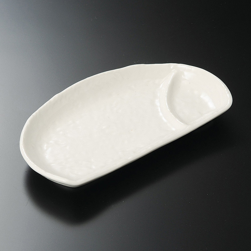 山万 28306-180 白志野半月仕切皿 1個（ご注文単位1個）【直送品】