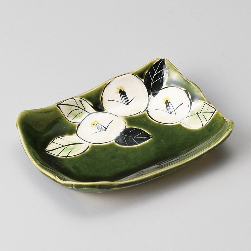 山万 28807-570 織部椿16cm長角皿 1個（ご注文単位1個）【直送品】