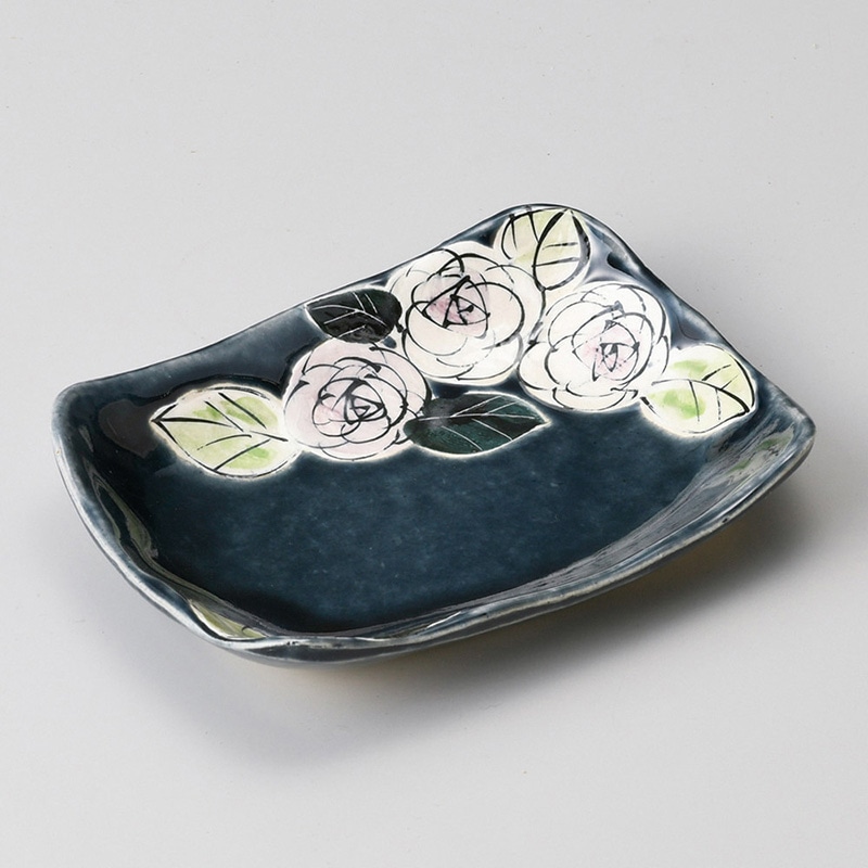 山万 28808-570 藍バラ16cm長角皿 1個（ご注文単位1個）【直送品】