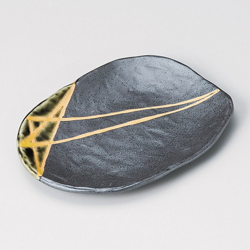 山万 29106-330 織部黄星楕円取り皿 1個（ご注文単位1個）【直送品】