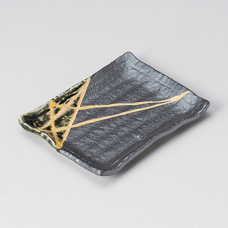 山万 29027-330 織部黄星渕波長角銘々皿 1個（ご注文単位1個）【直送品】