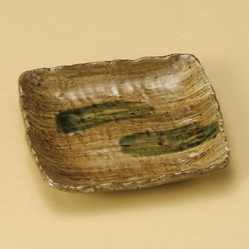 山万 29616-310 黄瀬戸オリベ四角取皿 1個（ご注文単位1個）【直送品】