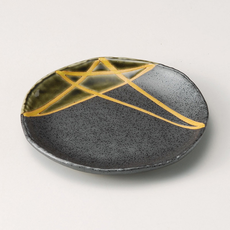 山万 30838-330 織部黄星4寸丸皿 1個（ご注文単位1個）【直送品】