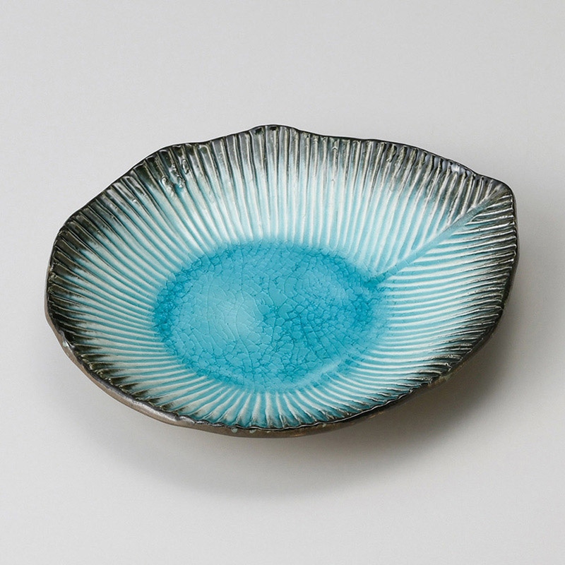 山万 30016-100 藍染スカイ葉型5寸皿 1個（ご注文単位1個）【直送品】