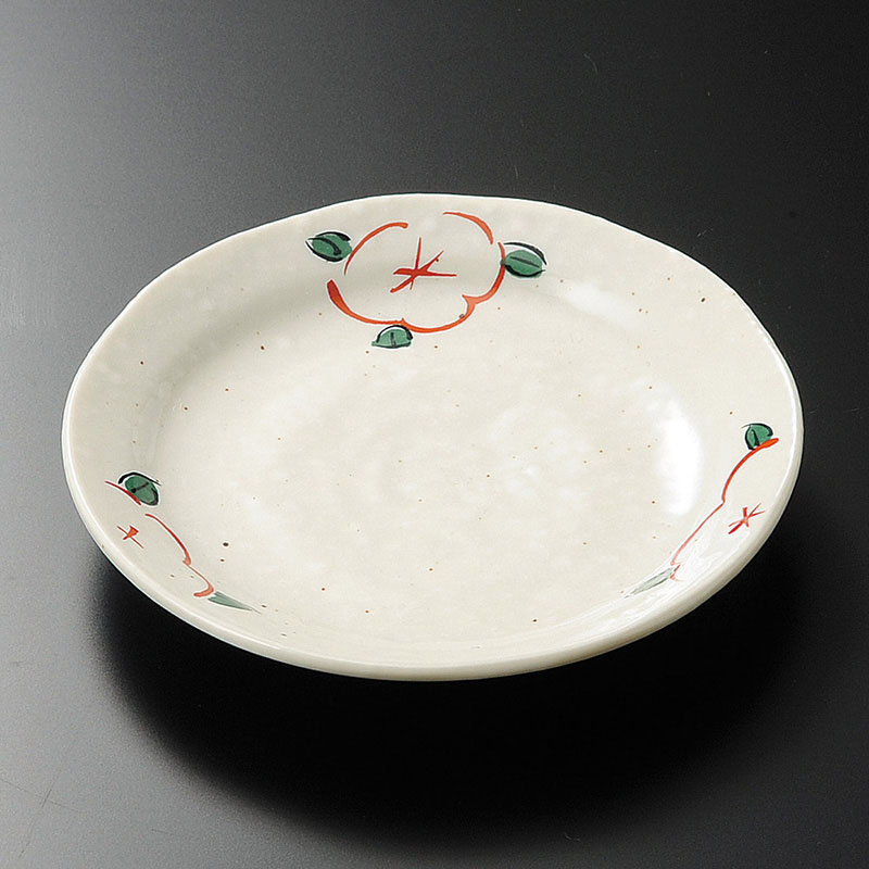 山万 30316-580 雪粉引赤絵花3.5丸皿 1個（ご注文単位1個）【直送品】