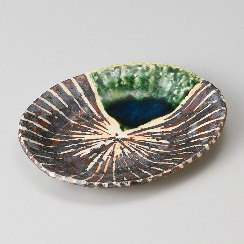 山万 30602-510 織部線紋楕円皿 1個（ご注文単位1個）【直送品】