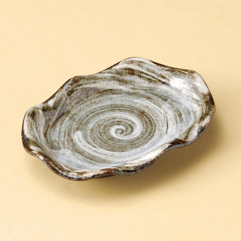 山万 30206-030 白刷毛均窯花型小判皿(小) 1個（ご注文単位1個）【直送品】