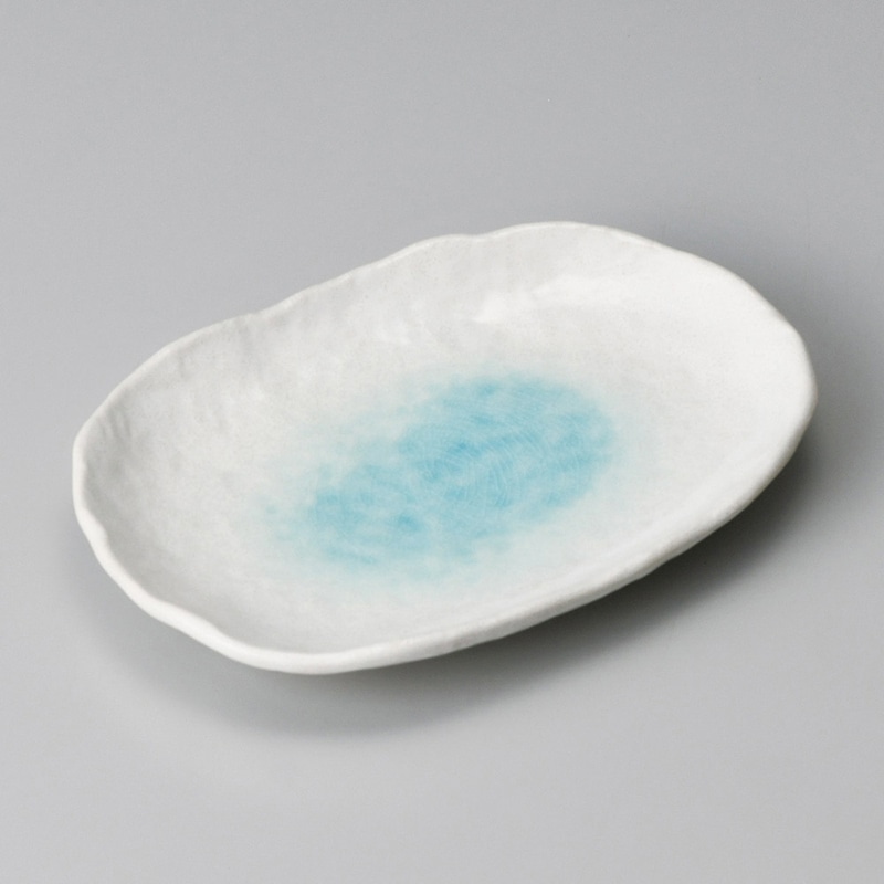 山万 30709-510 白釉ブルー楕円皿 1個（ご注文単位1個）【直送品】