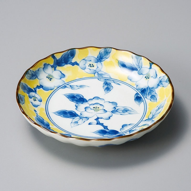 山万 31002-310 黄彩花紋菊形4.0皿 1個（ご注文単位1個）【直送品】