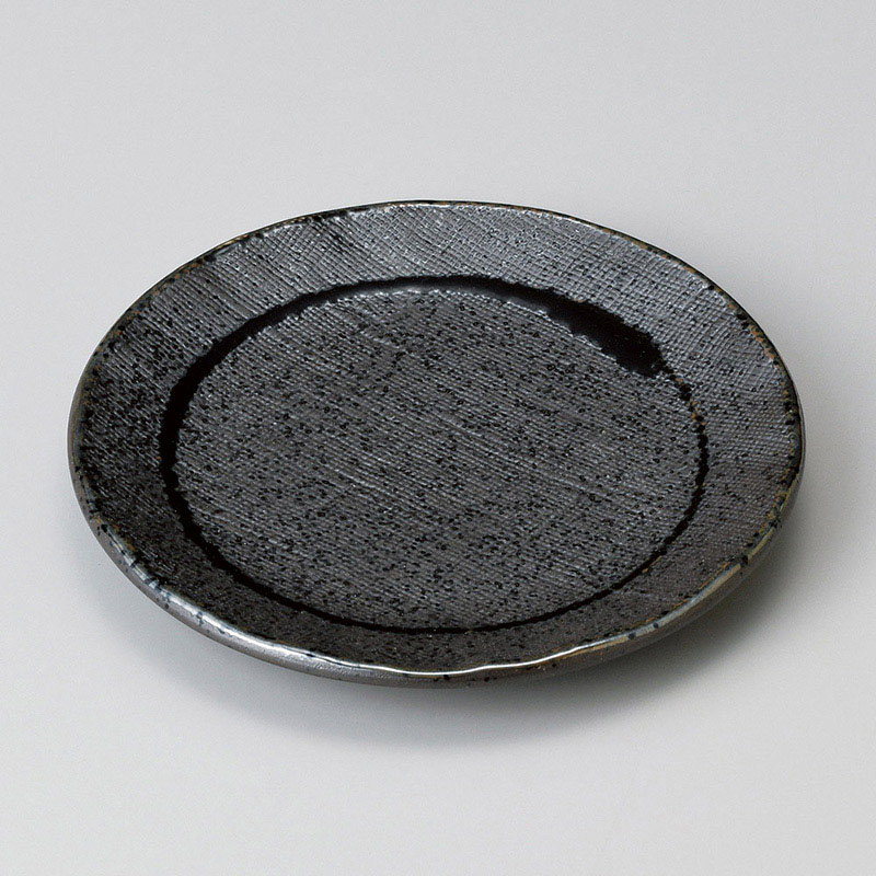 山万 31025-460 黒織部ライン丸皿(中) 1個（ご注文単位1個）【直送品】