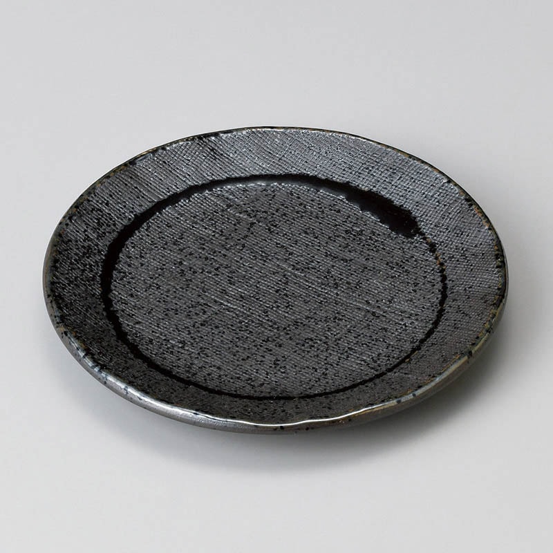山万 31026-460 黒織部ライン丸皿(小) 1個（ご注文単位1個）【直送品】