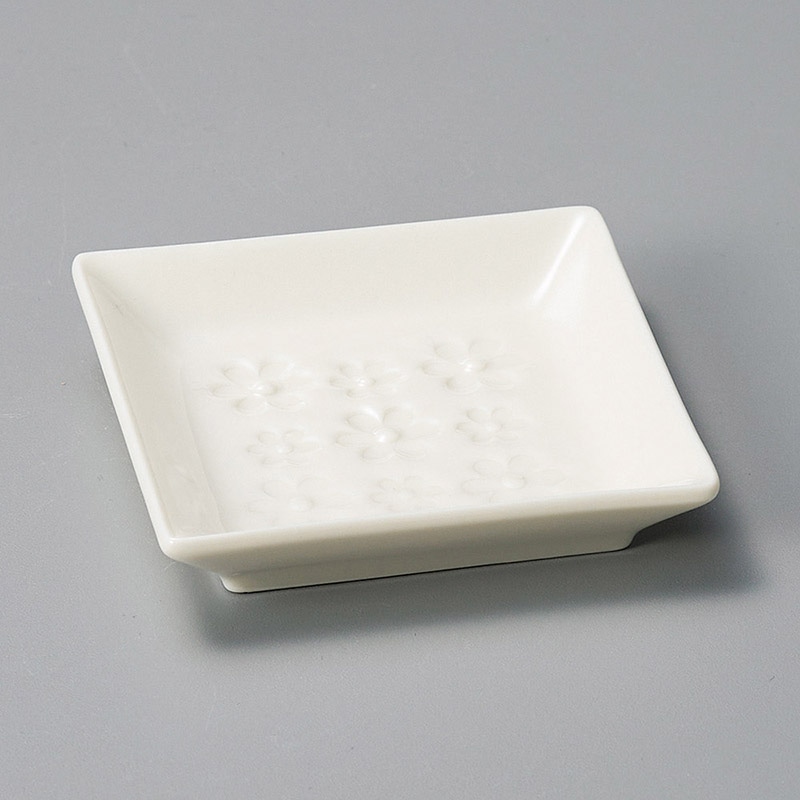 山万 31135-190 花スタンプ白正角小皿 1個（ご注文単位1個）【直送品】