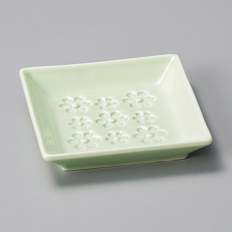 山万 31136-190 花スタンプひわ正角小皿 1個（ご注文単位1個）【直送品】