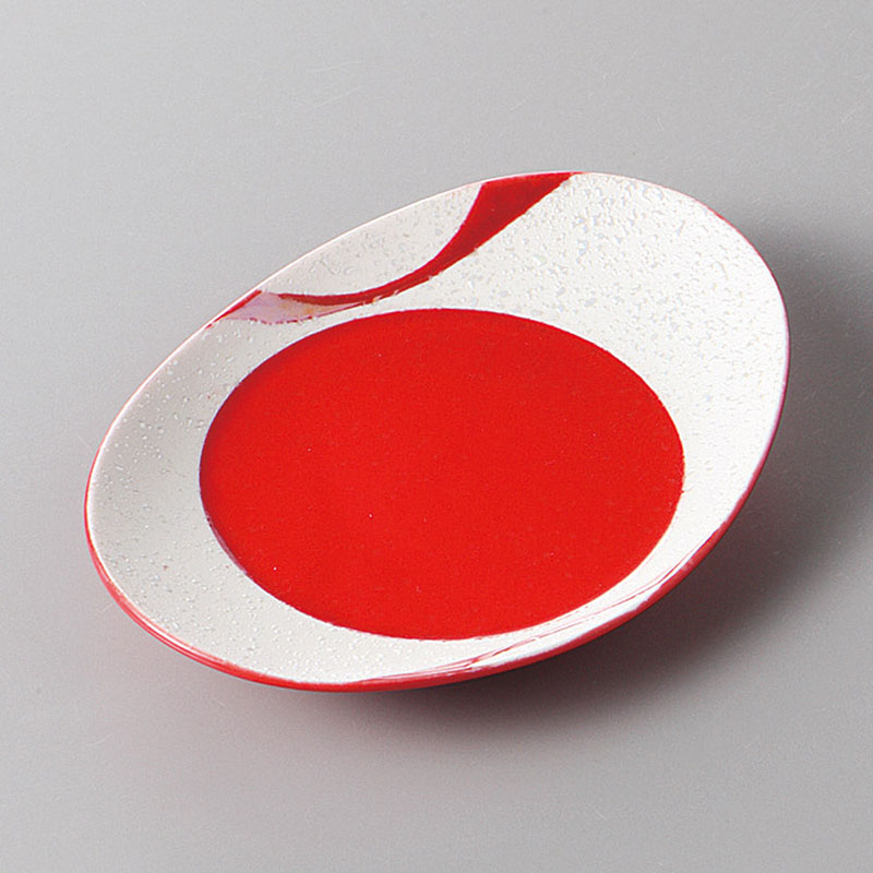 山万 31302-730 流水ラスター楕円小皿 赤 有田 1個（ご注文単位1個）【直送品】
