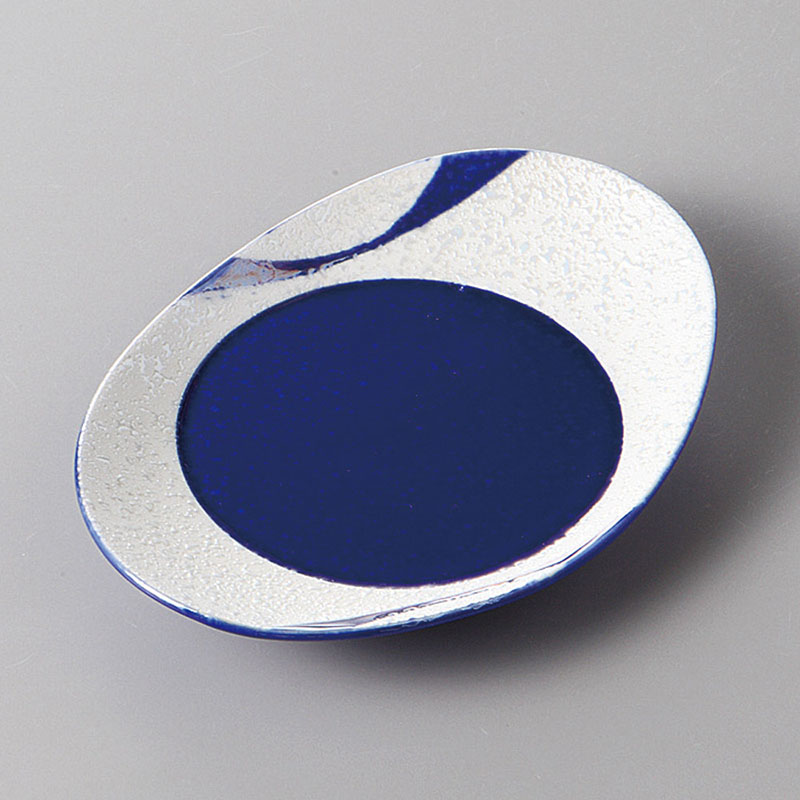 山万 31303-730 流水ラスター楕円小皿 ルリ 有 1個（ご注文単位1個）【直送品】