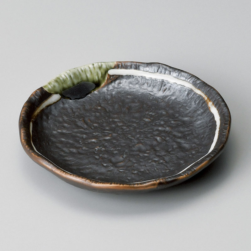 山万 31714-510 鉄釉白ライン足付35丸皿 1個(ご注文単位1個)【直送品】