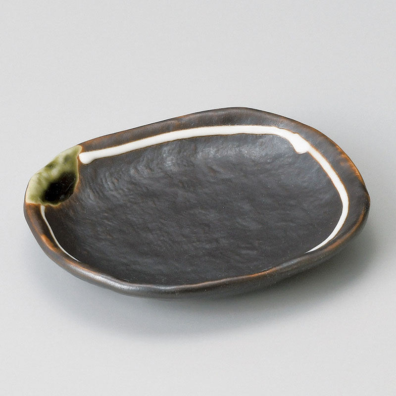 山万 32110-510 鉄釉白ライン小判小皿 1個（ご注文単位1個）【直送品】