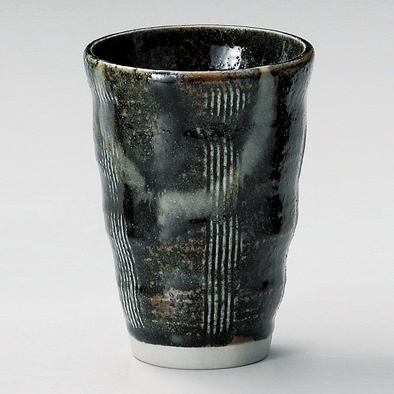 山万 32904-200 黒釉流し六兵カップ 1個（ご注文単位1個）【直送品】