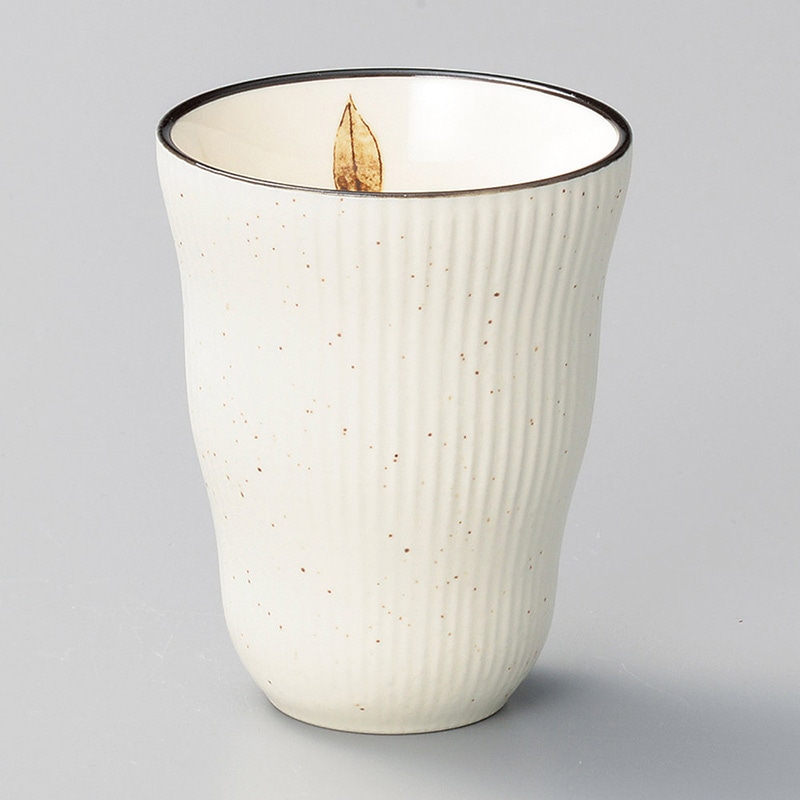 山万 32833-400 白釉リーフトクサフリーカップ 1個（ご注文単位1個）【直送品】