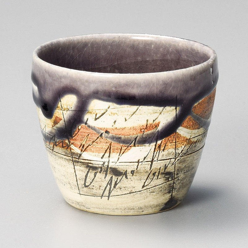 山万 33304-510 紫釉刻紋ロックカップ 1個（ご注文単位1個）【直送品】